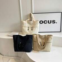 1pc Large-Capacity Canvas Tote Bag For Women, New Style 2025, Suitable For School And Commuting, Crossbody Bag.