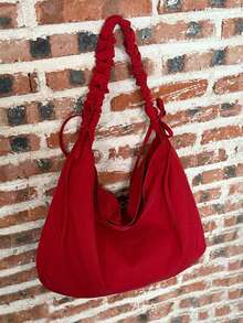 褶皱云腋下包，韩版百搭单肩包，斜挎包，大号尼龙托特包，饺子包，月牙包 - 紅色 - 查看 5