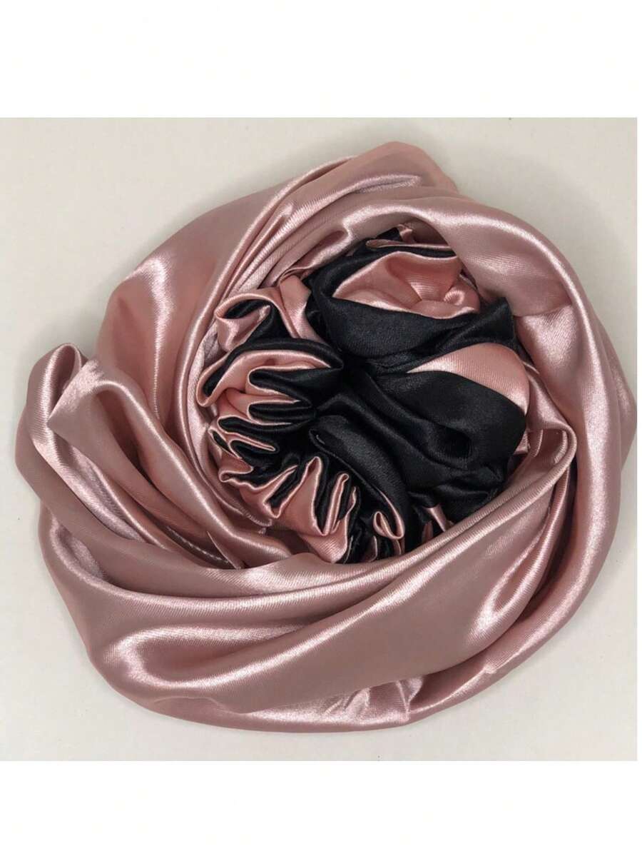 Double-Sided Satin Bonnet With Adjustable Strap + 1 Hair Tie - Rusty Rose - View 1