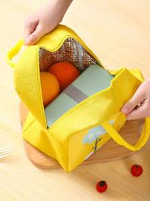 1pc Cartoon Pattern Insulated Lunch Bag, Soft Corduroy Lunch Box, Leak-Proof Thermal Lunch Bag Large Capacity Lunch Tote, Waterproof Lunch Container, Cosmetic Case, Travel Toiletry Bag, Cosmetic Travel Pouch