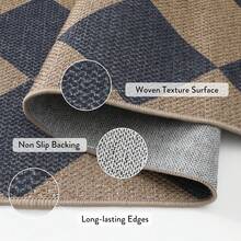 Checkered Easy Jute 3x5 Outdoor Patio Rug, Washable Rugs For Entryway Diamond Indoor Outdoor Living Room Carpet, Farmhouse Neutral Non Slip Black Door Carpet For Backyard Bedroom - 藍色/棋盤格-2 - 查看 2