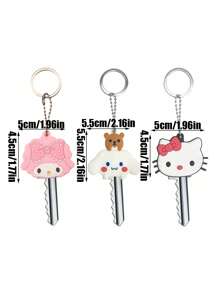 Sanrio 1PC &Friends Silicone Keychain Set - Cute , Cartoon Pattern With Protective Hat - Perfect For Bags And Keys - Ideal Gifts For Birthdays, Valentine's Day, And Christmas Car Accessories Bag Charm