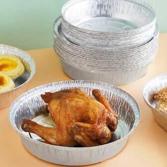 10pcs Air Fryer Aluminum Foil Pans, Thickened Aluminum Foil Baking Trays For Kitchen Cooking & Baking