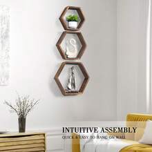 Hexagon Floating Shelves Set Of 6 Honeycomb Shelves For Wall Wood Farmhouse Storage Home Decor Shelf Wall Mounted Wooden Hexagonal Shelves For Bedroom Living-2025 - 6 Pack Brown - View 7