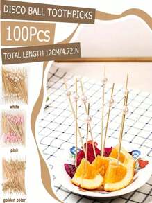 100 Stücke/Set 12cm Bambuspicker, Appetizer Spieße für Getränke, Desserts, Hochzeitsparty Dekorationen, künstliche Perle Mini Lebensmittel Picker