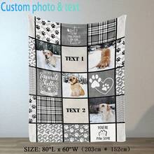 Custom Pet Photo Text Dog Blanket Personalized Dog Blanket Dog Loss Gift Paw Print Blanket Custom Vintage Blanket - Multicolor - View 6