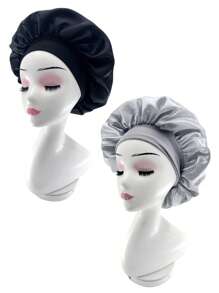2/4 pezzi Cuffia da notte in seta, cuffie da notte in raso, cuffia da notte in seta con fascia elastica morbida, avvolgimento per capelli in seta per capelli ricci (Nero e Rosa)
