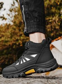 男士徒步鞋户外运动探险厚防滑橡胶底工作安全靴，优质皮革鞋面系带圆头高帮户外鞋，防水舒适柔软内衬贴合脚型，轻便工作靴