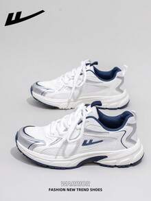 زوج من أحذية الركض النسائية برباط من WARRIOR بنعل سميك ولين، أحذية رياضية كاجوال منخفضة القمة للخارج، برأس مستدير وكعب منخفض مضاد للانزلاق باللون الأحادي، أحذية مناسبة للطالبات والخريجات