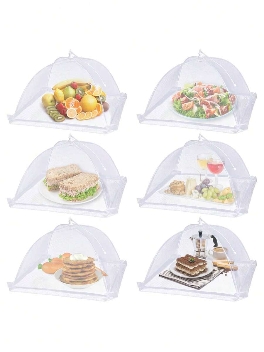 大型食物罩，6 件装网状食物帐篷，17 英寸 X 17 英寸，白色尼龙罩，弹出式遮阳伞帐篷，露台网，适用于户外露营、野餐、派对、烧烤，可折叠且可重复使用