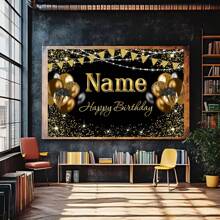 1 Stück schwarzgoldenes funkelndes Polyester Hintergrund für Geburtstage, mehrere Größen mit "Happy Birthday" Text - funkelnde Ballons, Konfetti, Polyesterstoff, geeignet für Fotografie, Abschlussfeiern, Partys, Feiern (ohne Strom erforderlich), Geburtstagsdekoration