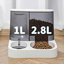 [带双碗和饮水器的自动猫狗喂食器]- 重力食物分配器，适用于小型宠物和幼犬/小猫