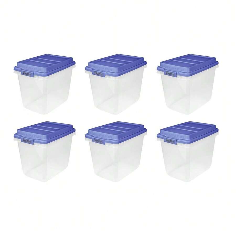 Hefty 32 Quart Clear Plastic Storage Bin Blue HI-RISE Lid, Clear Box Container - 1 - View 1