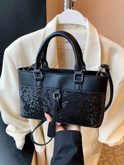 Niche Design 2025 New Snake Skin PU Leather Patchwork Retro Versatile Handbag, Multifunctional Stylish Crossbody Bag Suitable For Women Everyday Use & Dates, Gift