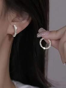 1 Pair S925 Sterling Silver Bead Hoop Earrings, Perfect For Daily Wear And Party, Great Gift Option, High-End Elegant Style, Suitable For Women, Proposal, Party, Travel - Beads - View 12