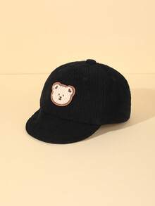 1pc Infant Bear Decor Fleece Sun Ion Hat, Baseball Cap For Boys And Girls Daily Use - Black - View 2