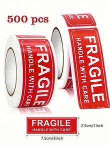 500pcs/150pcs/Roll Fragile Handle With Care Warning Stickers, Self-Adhesive Labels 1" X 3", Permanent Adhesive Labels, Essential For Travel, For Shipping, Packaging, DIY, Clear Branding Information