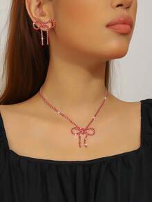 3 件套爪链全水钻蝴蝶吊坠项链和耳环首饰套装，适合女士、派对和新娘 - 銀色 - 查看 2