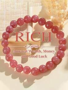 优雅天然石珠手链 - 粉色和紫色弹力绳设计，招财进宝，精致日常珠宝礼品，精神配饰，彩色珠子，优质材料 - 粉色 - 查看 5