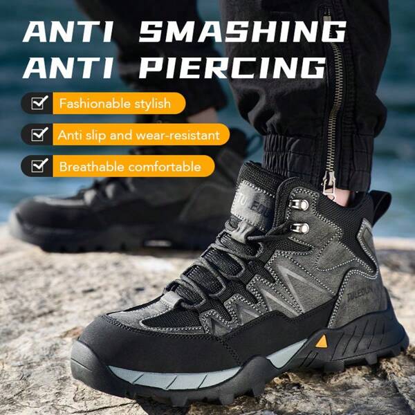 Unisex outdoorschoenen met stalen neus, anti-lek werkschoenen, casual sportstijl, zachte zool, antislip, slijtvast, modieuze werklaarzen, all-season