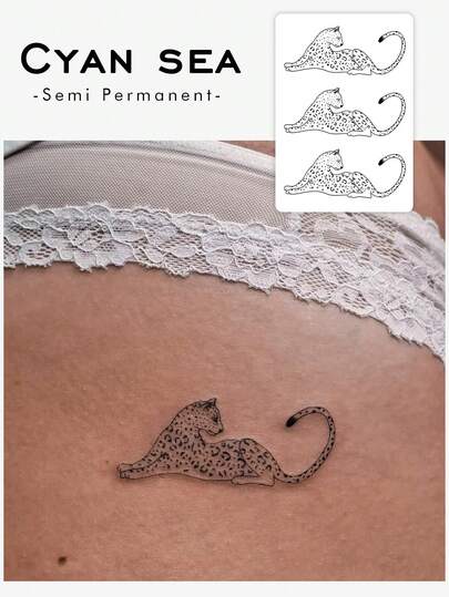 1pc Temporary Botanical Tattoo Sticker, Niche Black Leopard Spot Botanical Tattoo Lasts 7-15 Days, Waterproof, Sweat-Proof, Washable, Non-Reflective, Faux Authentic Tattoo Suitable For Fashion Enthusiasts