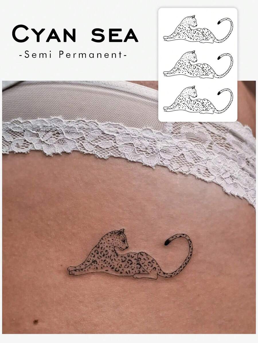 1pc Temporary Botanical Tattoo Sticker, Niche Black Leopard Spot Botanical Tattoo Lasts 7-15 Days, Waterproof, Sweat-Proof, Washable, Non-Reflective, Faux Authentic Tattoo Suitable For Fashion Enthusiasts - Black - View 1