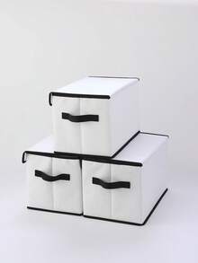 1 pieza Caja de almacenamiento con tapa estampada con lazo, cesta de almacenamiento plegable con asa, organizador ligero, contenedor de almacenamiento con tapa de uso múltiple para ropa, mantas y varios