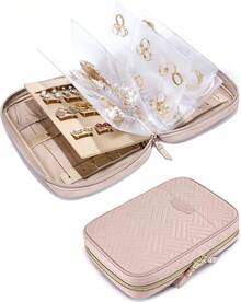 Large Jewelry Travel  Organizer Case For Home Jewelry Organizer Storage Ring Binder Jewelry Bags Clear Jewelry Rolls Zipper Pouch Bag For Necklaces, Earrings, Rings, Bracelets - 01-粉紅色 - 查看 2