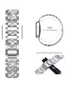 玫瑰金优雅个性化时尚舒适透气优质水钻带可拆卸表带简约金属表带，适用于 38/40/41/42/44/45/49mm Ultra/Series 10/9/SE/8/7/6/5/4/3/2/1 - 銀色 - 查看 7