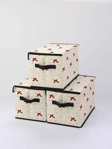 1pc Bow Pattern Printed Storage Box With Lid, Foldable Bin With Handle, Lightweight Storage Basket, Multi-Purpose Covered Storage Box, Collapsible Clothes & Bedding Storage Container, Zipper Fabric Organizer For Clothes, Sundries And More,Dorm Room - Multicolor - View 1