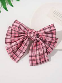 1pc Girls' Cute British Style Plaid Bow Spring Hair Clip Accessory