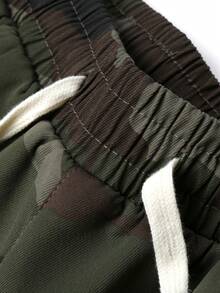 Men's Drawstring Thermal Lined Thick Camo Cargo Pants, Ankle Tied, Pockets, Durable, Suitable For Hiking, Sports, Casual Wear, Sherpa Lined - Army Green - View 5