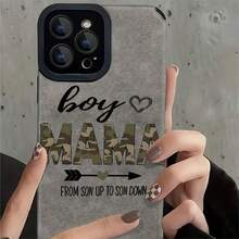Camouflage Mobile Phone Case, Featuring A Bold "Boy Mama" Graphic And Heart Design, Suitable For IPhone 16, 15, 14, 13, 12 And 11 Pro Models, Made Of TPU Material, And Provides Shockproof Protection. Perfect For Family, Friends, Mothers, Birthdays, Spring, Holidays, And Special Occasions. - Black - View 4