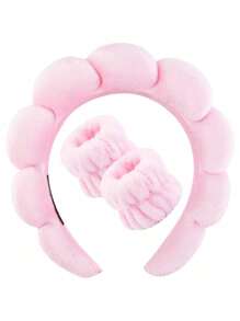 4pcs Luxury Microfiber Spa Headband And Wristband Set, Face Washing Headband, Makeup Headband, Skin Care Headband, Velvet Fluffy Sponge Headband, Soft Absorbent Terry Cloth Fabric Bubble Fluffy Hairband For Skin Care, Makeup Removal, Shower, Suitable For Women And Girls