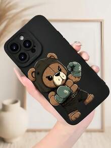 1 chiếc ốp lưng điện thoại TPU màu đen hình gấu đấm bốc, chống sốc, bao phủ toàn bộ màn hình, tương thích với Apple 16, 15, 14, 13, 12, 11 Pro Max, chống nước, chống rơi vỡ và chống trầy xước. - Nhiều màu - Xem 3