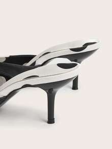 Fall/Winter Minimalist Elegant Black Polka Dot Pointy Toe Backless Stiletto High Heels, Commuting Style,Elegant,Kitten Heels,Mule,Party - Black and White - View 6