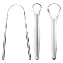 3pcs/Set Stainless Steel Tongue Scraper Set Used For Removing Tongue Coating And Reducing Bad Breath, Oral Cleaning Tools, Easy-To-Use Mouth Cleaning Kit