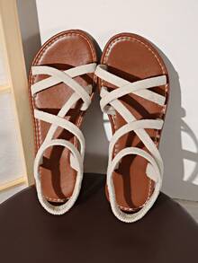 Bohemian Fashion Women's Flat Elastic Band Casual Summer Home Party Beach Sandals - Beige - View 2