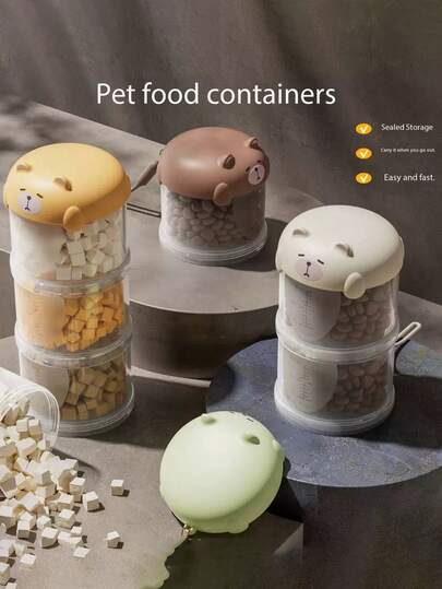 1pc Portable Pet Food Storage Container, Convenient Pet Food Divided Container For Cats & Dogs, Multi-Color Outdoor/Indoor Double/Triple Layer Airtight Moisture Proof Grain Storage Canister