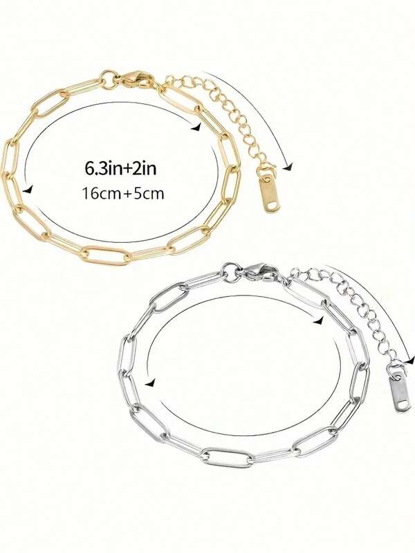 1/5/10-Piece Safety Buckle Bracelet Set, Stainless Steel Adjustable Pendant Bracelet With Lobster Buckle, Suitable For DIY Jewelry Making Gold + Silver