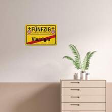 1pc 50th Birthday Metal Tin Plate - Funny "Funfzig" German Style Wall Decor With 50 Speed Limit Design - 30x20cm Unframed Vintage Party Decoration, Suitable For Men And Women, Creative Partner Gift, Iron Plate Wall Art Sign, Retro Style, High Quality Printing, Milestone Celebration, Random Hole Style - Multicolor - View 4