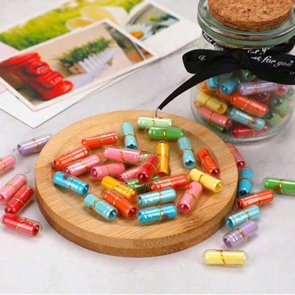 50pcs-100pcs Clear Mini Message Capsule Wishing Bottles Blank Letter Paper Message Envelope Note, Capsule Pill Gift Paper Mini Letter Roll, Suitable For Wedding Valentine's Day, Thanksgiving, Christmas, Birthdays, And Graduation Ceremonies School Supplies, Back To School