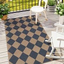 Checkered Easy Jute 3x5 Outdoor Patio Rug, Washable Rugs For Entryway Diamond Indoor Outdoor Living Room Carpet, Farmhouse Neutral Non Slip Black Door Carpet For Backyard Bedroom - 藍色/棋盤格-2 - 查看 6
