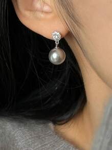 1 Paar glamouröse 925 Sterling Silber Ohrringe mit kubischem Zirkonia & Kunstperle, Partyschmuck Ohrringe für Frauen, Geschenkschmuck