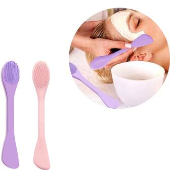 3PCS Dual-Headed Silicone Mask Brush With Soft Bristles For Clay Mask Application, Facial Cleansing Mud Mask Coating Tool