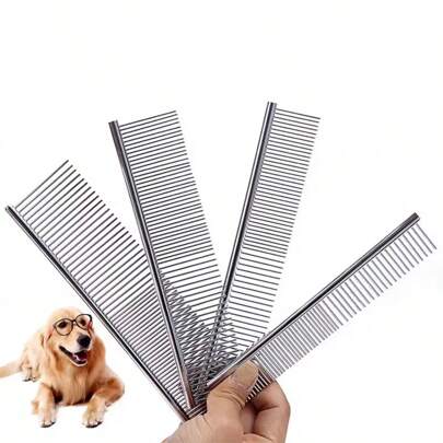 1pc Stainless Steel Dog Grooming Comb Long Thick Hair Fur Removal Brush 19cm Pets Dog Cat Grooming Dematting Combs For Shaggy Dogs Dogs And Cats Gently Removes Loose Undercoat Flea Comb