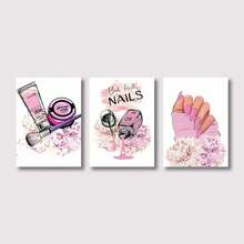 3 pièces Peinture sur canevas murale de mode d'ongle beauté rose. Affiche de luxe pour décoration de salle de salon de beauté des ongles. Cadre en option - 3 pièces/ensemble - Voir 5