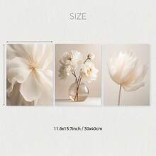 3er-Set schlichte weiße Pfingstrosen Blumen, neutrale moderne Wandkunstdrucke, beige Pflanze Leinwandposter, Fotoblumen Galerie Dekoration, Schlafzimmer, Wohnzimmer, Esszimmer, Flur Kunstwerke, Innenraum Wanddekoration, Ohne Rahmen
