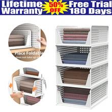 4 Pack Stackable Folding Wardrobe Organiser Shelf Rack Closet Storage Box Drawer - White - View 1