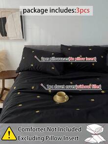 Floral Embroidered Duvet Cover Set (Excluding Filler) - Black - View 2